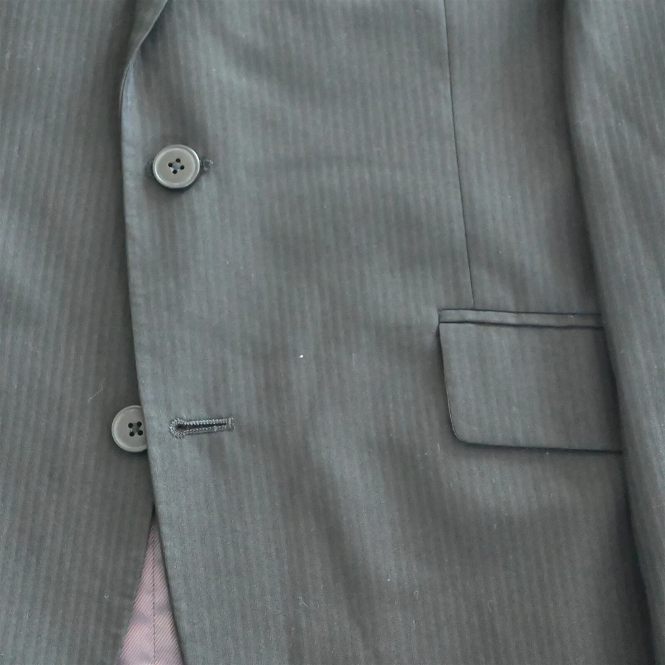 J Ferrar 42R 36x32 Black Stripe Peak Lapel Mens Jacket Pants Suit - Image 3 of 4
