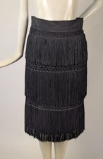 VINTAGE DESIGNER MOSCHINO BLACK SKIRT W TIERED FRINGE