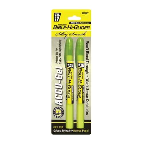 G.T. Luscombe ACCU-Gel Bible Hi-Glider Highlighters 2/Pk Yellow Church Mission