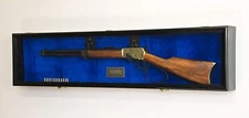Gun Display Case Cabinet Long Rifle Black & Blue Wood Shotgun Shadow Box 54" L