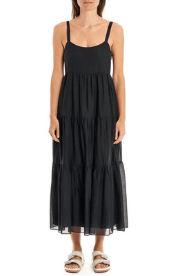 La Ligne Women's Black Melisa Cotton Silk Lined Tiered Maxi Dress Size XL NWOT