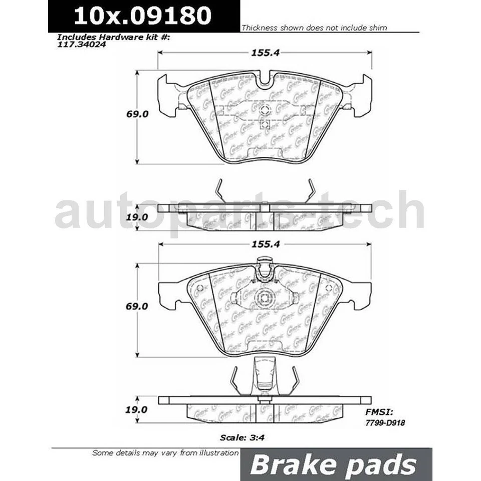 Juego de 2 pastillas de freno de disco delanteras traseras Centric Parts para BMW 528i 2008 2009 2010 Foto 4 de 4