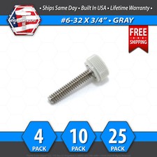  6-32 x 3/4" Thumb Screw Stainless Steel - Gray Round Knurled Knob - USA