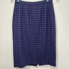 Vintage Pendleton Size 8 Petite Blue Purple Skirt 100 Virgin Wool Lined USA
