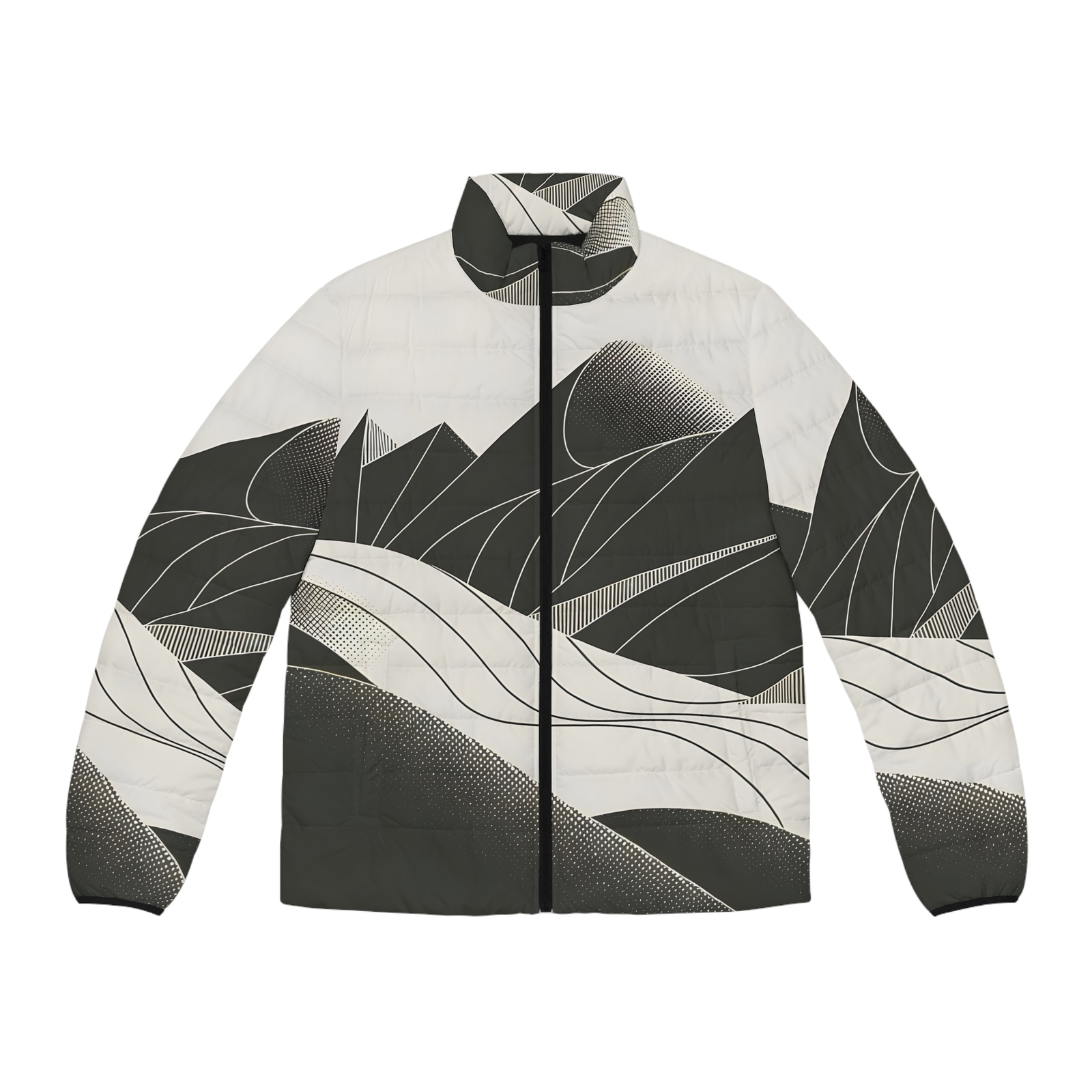 Trendy Halftone Peaks Puffer Jacket Warm Stylish Full Zip Outdoor Apparel
