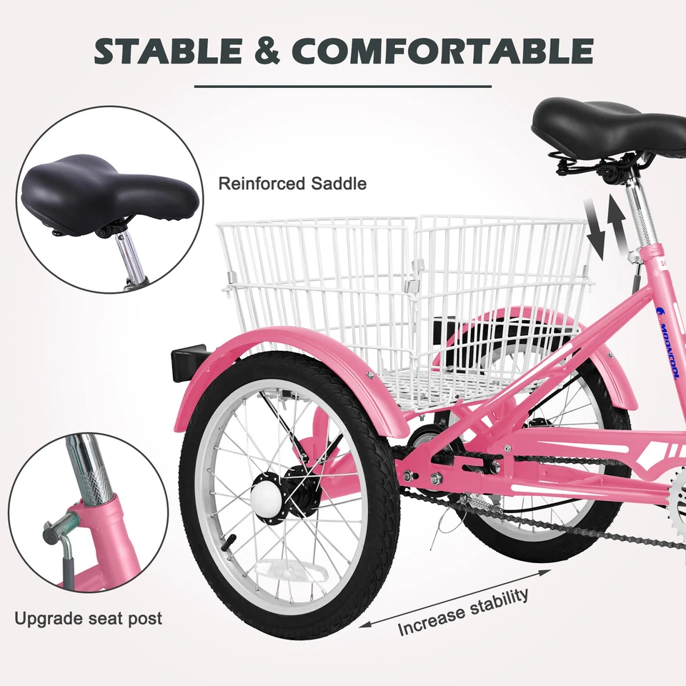 Triciclos MOONCOOL 16 pulgadas para ciclistas principiantes, triciclos bicicletas rosadas de una sola velocidad Foto 4 de 4