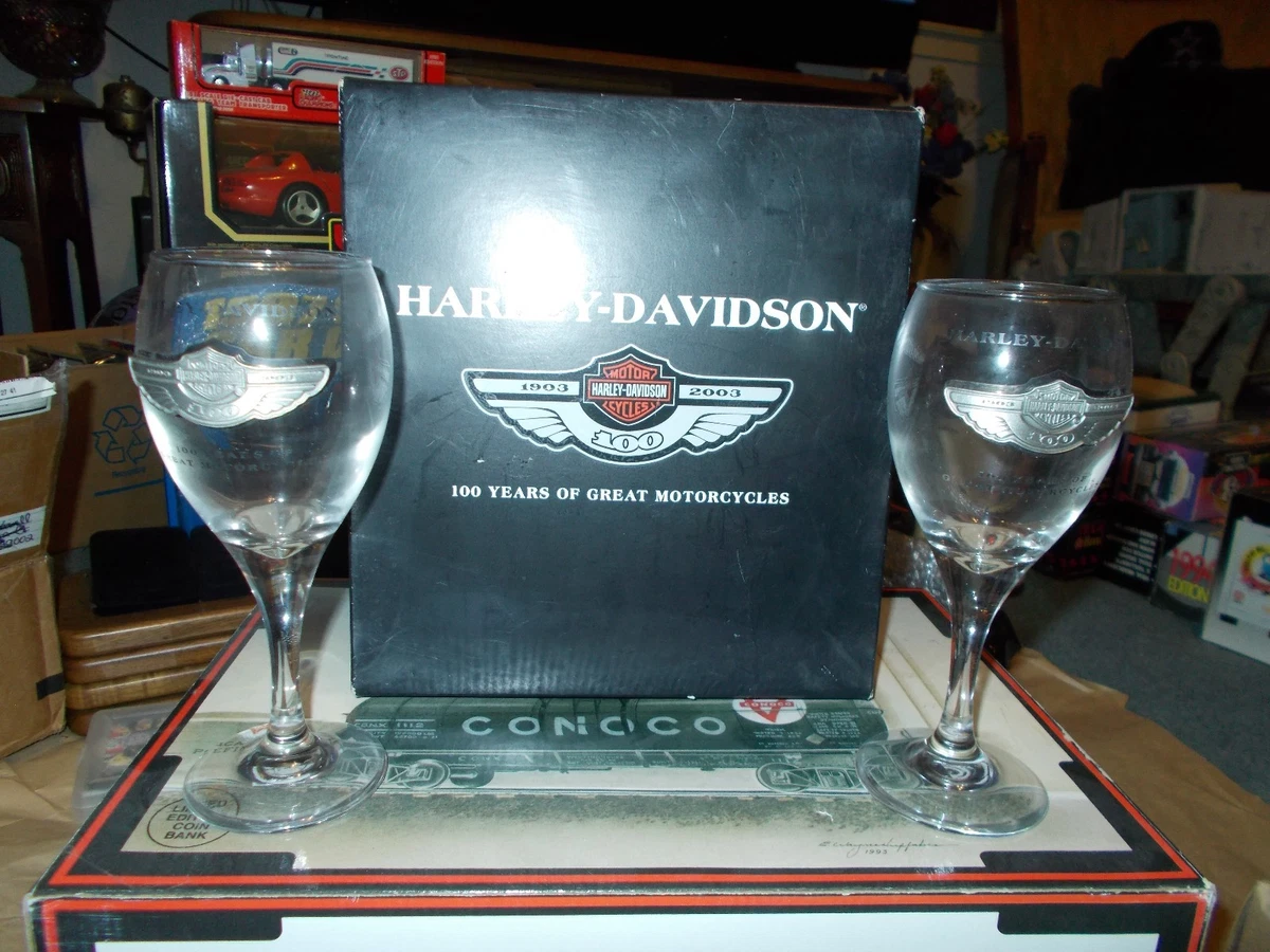 New in Box Harley Davidson 100th Anniversary Wine Glasses