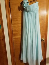 Teal floor length dress zipper back one shoulder flower strap
