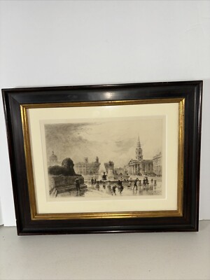 Alfred L. Brunet DEBAINES  Etching ''Trafalgar Square'' from The Art Journal 1888