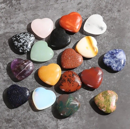 20x Natural Quartz Pocket Palm Healing Gemstone Crystal Heart Shape Stones - Picture 3 of 18