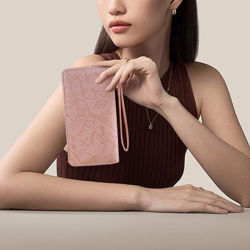 Wallet Women,Large Capacity Double Zip Clutch Wallets for Women PU Leather Pink - Picture 3 of 7
