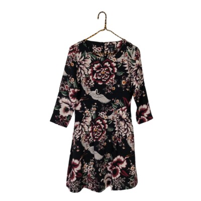 nicole miller short dresses Nicole Miller Navy Blue Leaf Print Ruched Set-In Short Sleeve Knee Length Dress