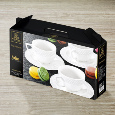 3 FL OZ | 90 ML COFFEE CUP & SAUCER SET OF 6 IN GIFT BOX White