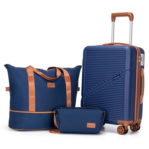 Carry On Luggage 22x14x9 Airline Carry On Luggage With Duffel Bag DarkBlue-image