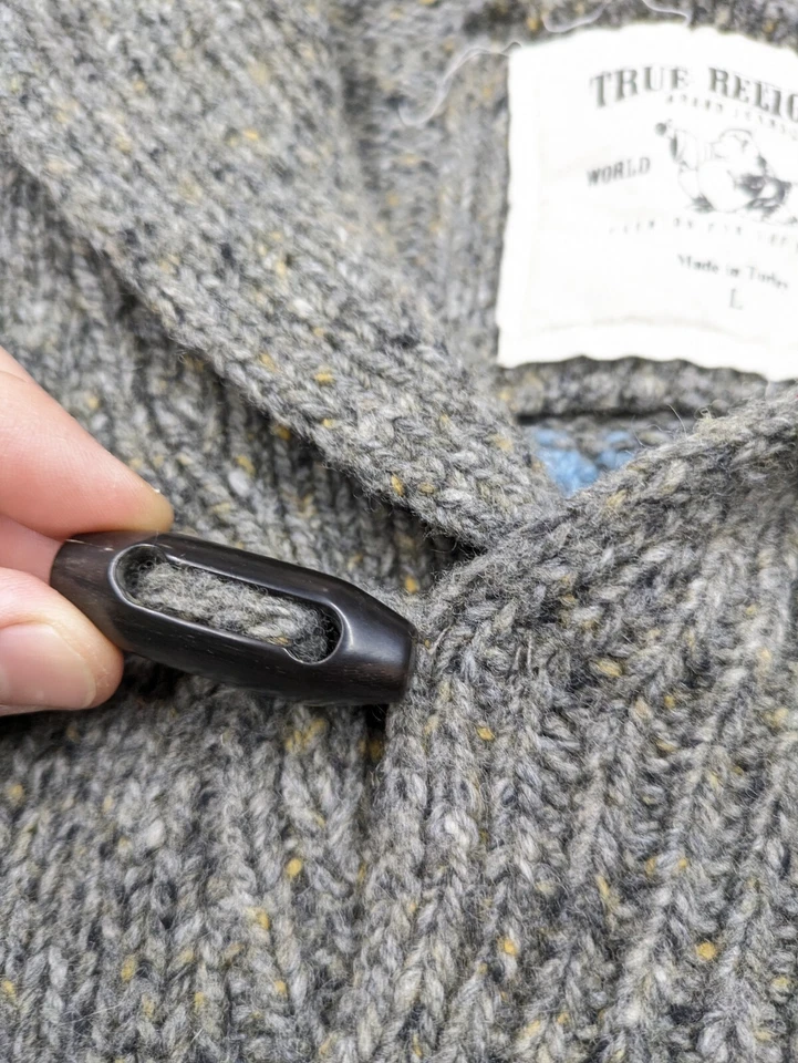 Suéter True Religion Para Hombres Grande Lana Nylon Tejido Palanca Chal Cuello Moteado Foto 4 de 4