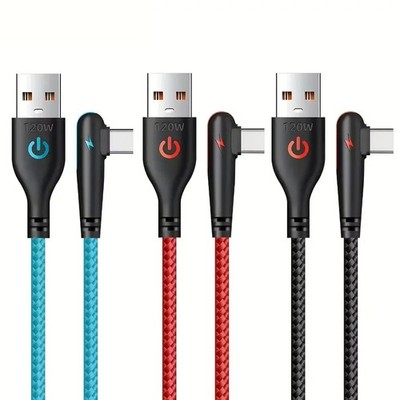 1m 2m Fast Charging Cable USB Type C Data Mobile Phone Silicone Angle Plug