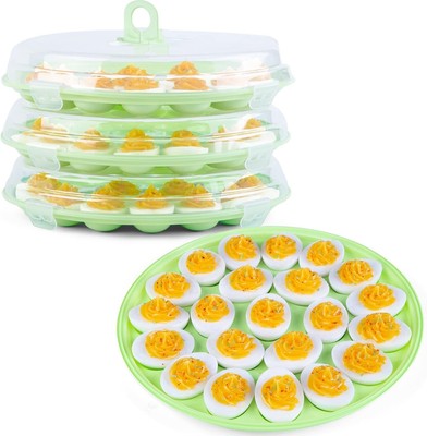 HANSGO Deviled Egg Containers with Lid, 3PCS Medium, 3 Pack Green 