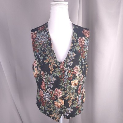 White Stag Top Women L Floral Button Vest Waistcoat Cottagecore Grannycore Vtg