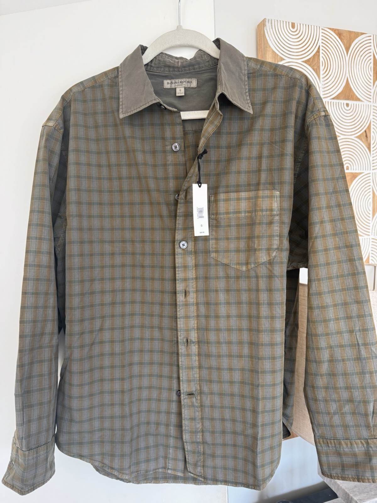 Nueva Camisa de Algodón Pequeña a Cuadros Banana Republic para Hombres - Calce Suelto Ligera