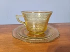 Vintage Federal Glass Patrician Spoke Yellow / Amber Cup and Saucer / 1930s