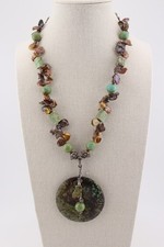 Natural turquoise pearl & sterling silver beaded statement pendant necklace 17"