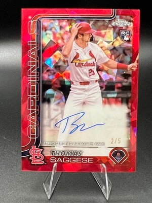 Thomas Saggese 2025 Topps Chrome Sapphire On-Card Auto Red /5 Rookie RC #USA-TS