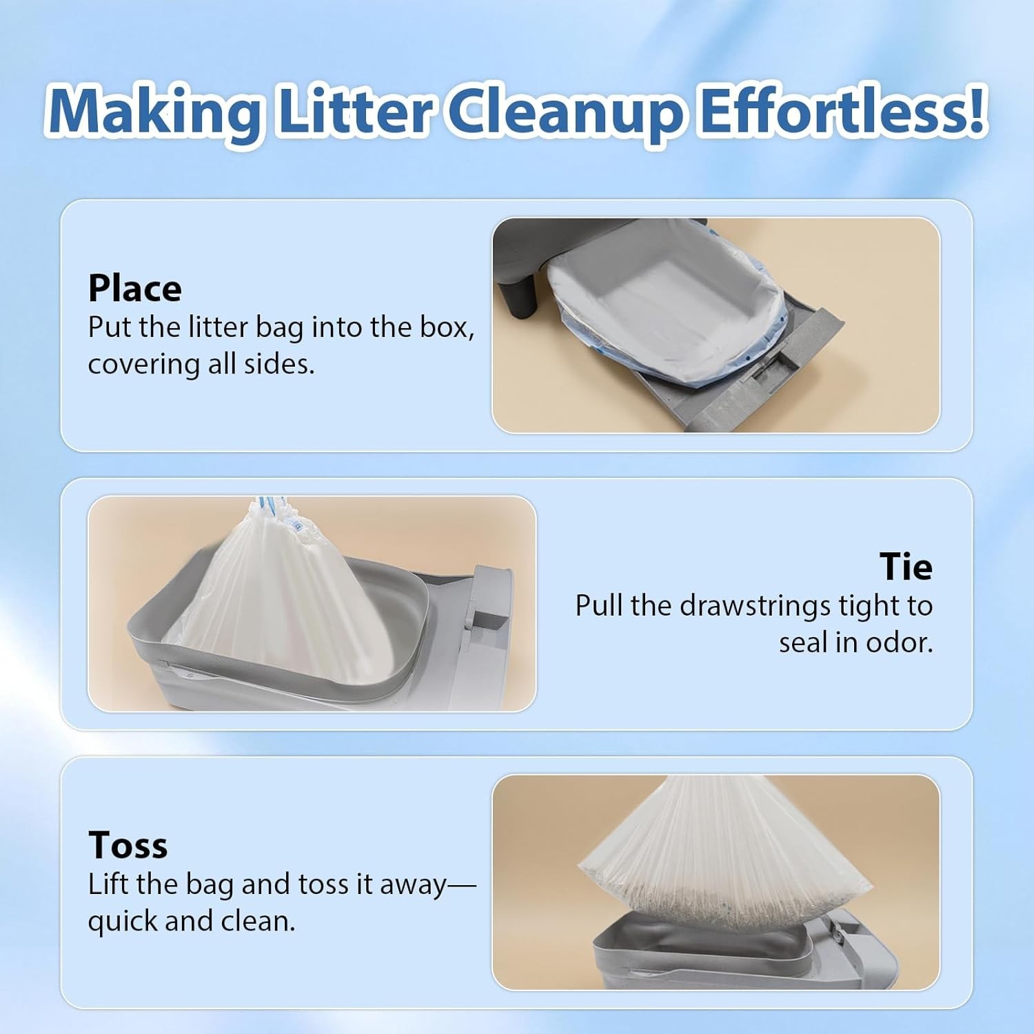 60 Count Drawstring Cat Litter Bags Compatible with Neakasa M1 & PetPivot AutoSc