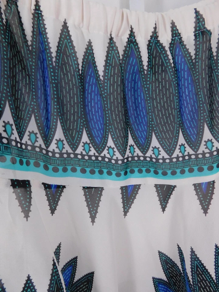 Lane Bryant 裙子女式加 20 白色蓝绿色手帕下摆波西米亚几何图案 — 第 3/4 张图片