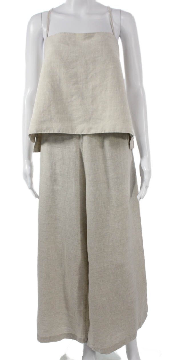 Lanhtropy Women Sleeveless Square Neck Linen Set Beige Buttoned Size MFree Shipping in US $100+ Orders | $6.95 Orders Below