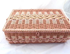 Vintage Pink Woven Wicker Sewing Basket