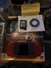 Sony PlayStation Portable PSP-2001 God of War  Red Console with box + games