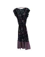 Black Floral Midi Dress | Flutter Sleeves | Mixed Print Hem | Boho Style