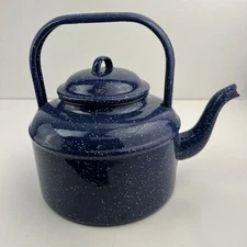 Vintage Blue Enamel Enamelware Teapot Kettle Lid