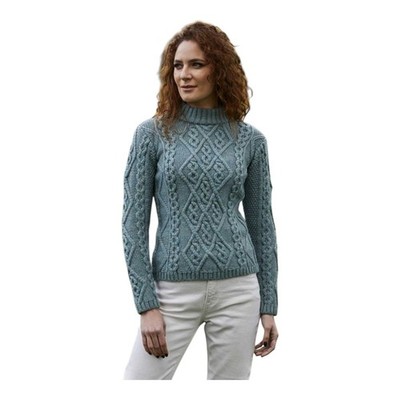 Damen Pullover Aran Zopfmuster Oberlicht 100% Wolle Irish Made Traditionelles Kleidungsstück