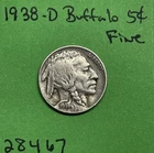 1938 D Buffalo 🦬 Indian Head Nickel 5c Fine