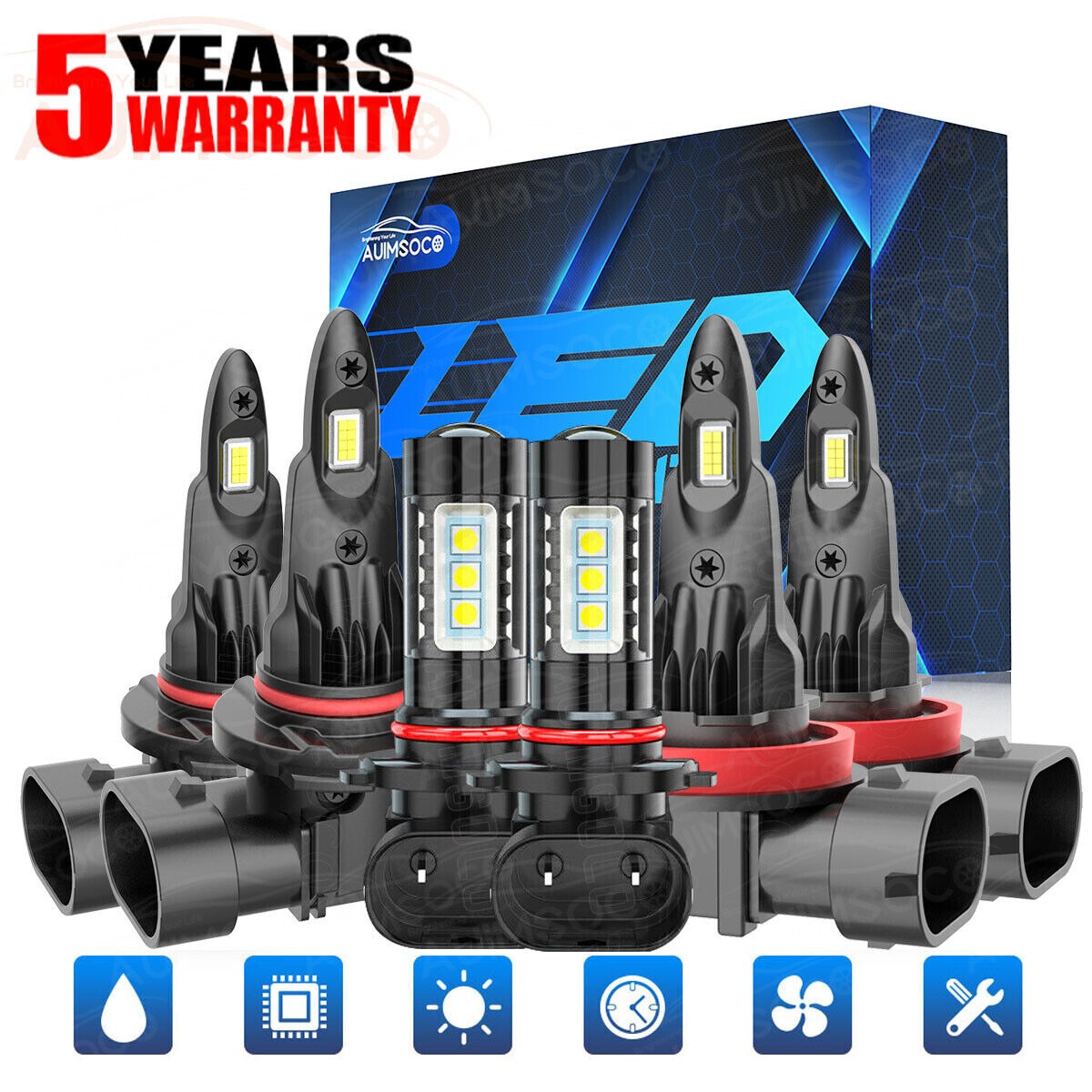 For Toyota Sequoia 2008-2018 6pcs LED Headlight High Low Beam + Fog Light Bulbs