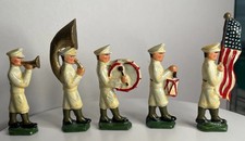 Set of 5 Vintage Lead Hand Painted Military Marching Band Soldiers Made In USA