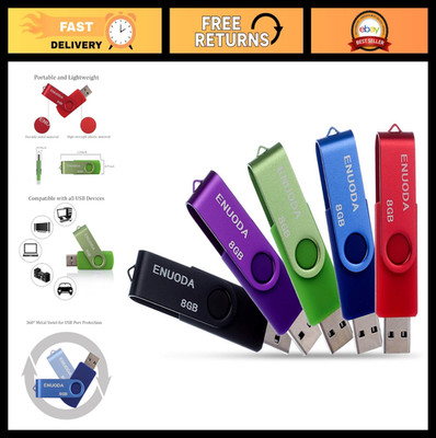 8GB USB Flash Drive 5 Pack - Swivel Design Thumb Drives for Storage & Backup (5