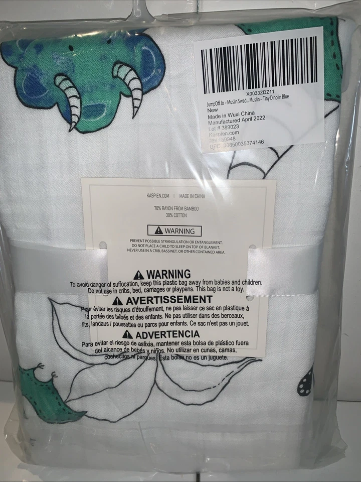 JumpOff Jo - Manta de muselina para bebé, 47" x 47" - 70% rayón - Tiny Dino Foto 2 de 2