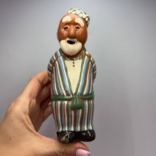 Statuina vintage in ceramica uzbeka dipinta a mano "Babai" 5,9" statua arte p...