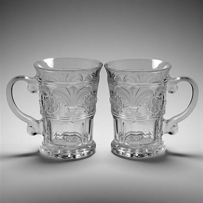 Crystal Clear Fleur de Lis Glass Mugs | Set of 4 | 4.75  Tall | Excellent Condit