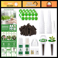 129Pcs Hydroponic Growing Kit - A&B Nutrients, 50 Grow Sponges, Labels & Baskets 0.22 per gallon