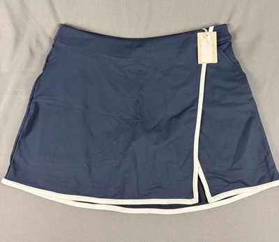 Peter Millar Womens Golf Skort Layered Large Navy White Trim Polyester MSRP $140