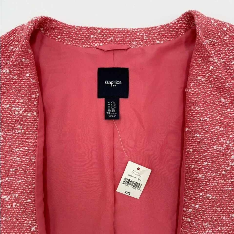 NWT Gap Kids Girls Boucle Jacket Pink White 2 Snap Closure 2 pockets Size XXL - Image 4 of 4