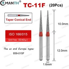 20PCS Dental Diamond Burs FG Taper Conical High Speed Bur 859-015F Fine Grit