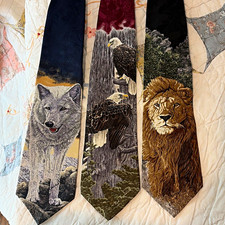 Lot of 3 Vintage Greenwich Workshop Endangered Species Wildlife Silk Neckties