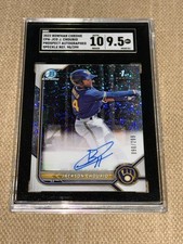 jackson chourio 1st bowman auto 🔥 2022 Bowman Chrome Speckle Refractor /299!