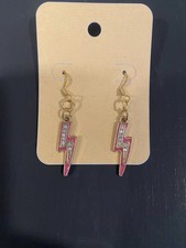 LIGHTNING BOLT EARRINGS HOT PINK WITH RHINESTONES