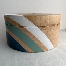 Turned Wood Bowl Trinket Keepsake Box Hand Painted Modernist 7.5 x 4" Handcraft