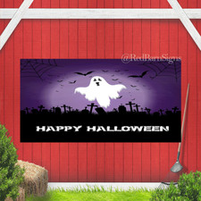 Happy Halloween ghost in the tomb banner